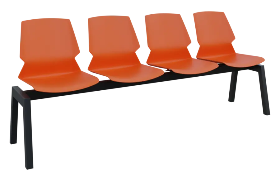 PRETTY 4, plastová lavice do čekárny, 4-sedák, oranžová, kostra černá